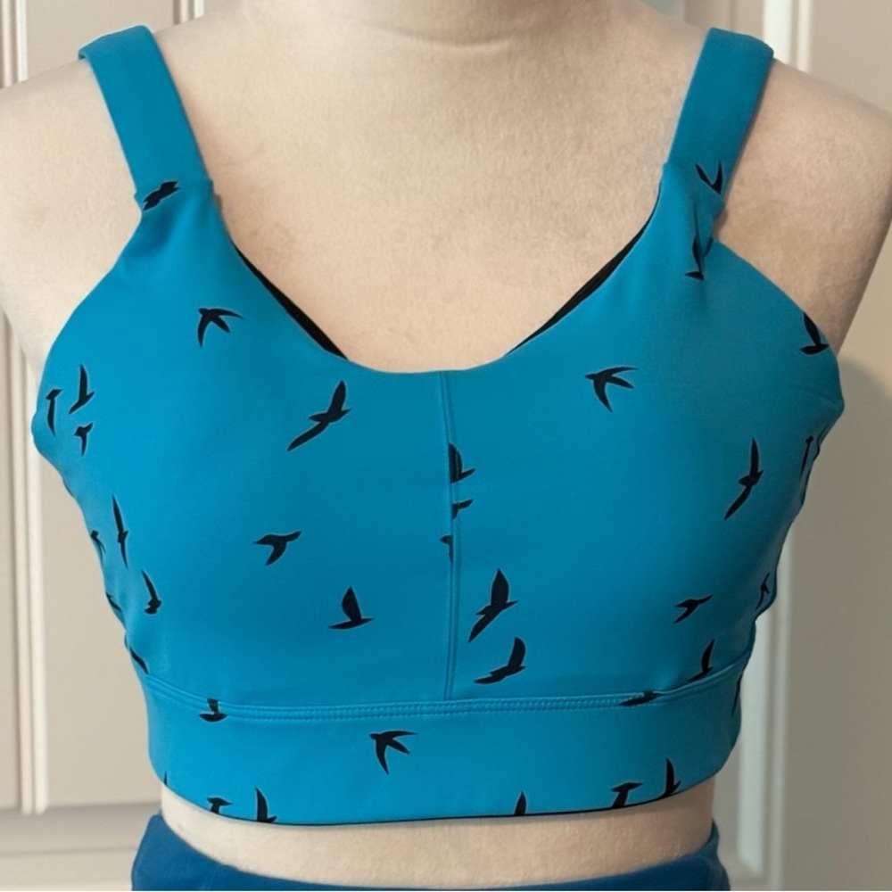 Oiselle Queen Bra - Bold Blue Flying Birds - 36C